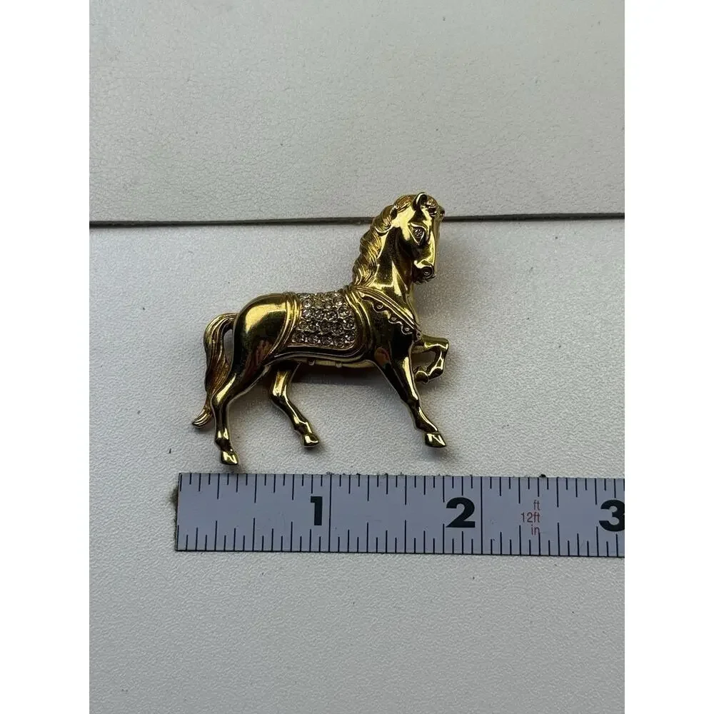 Swarovski Swan Logo Prancing Horse Clear Crystal Gold Tone Brooch
